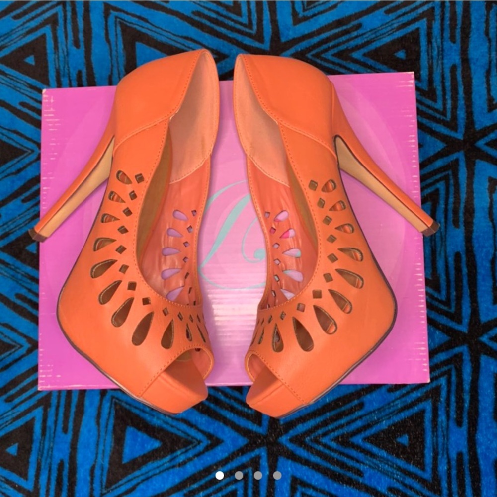 Cute Coral/Salmon/Burnt orange peep toe high heels